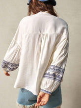 Women Loose Vacation Embroidered V Neck Lantern Sleeve